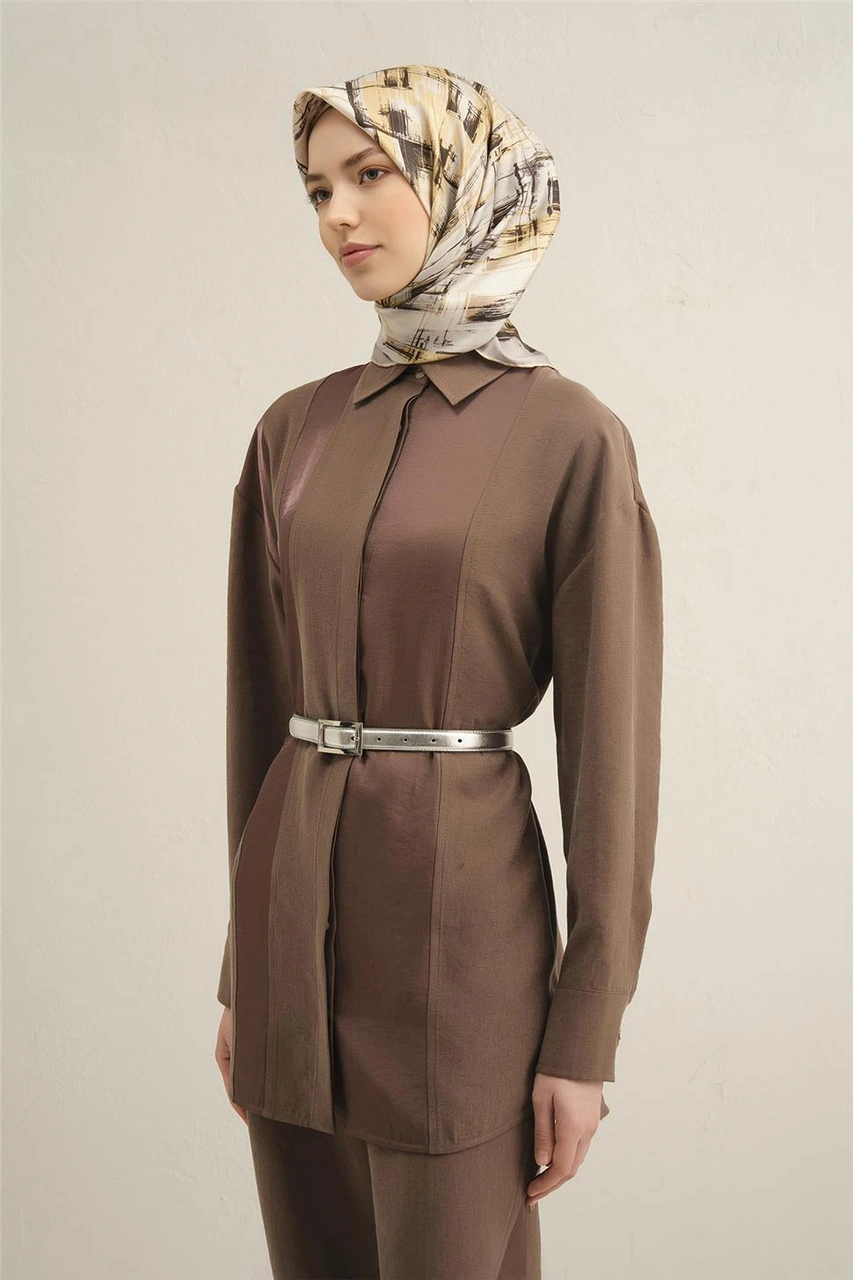 Armine Soyut Desenli Saf İpek Twill Eşarp 9350d 31 BEj