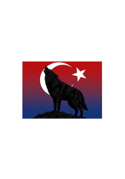 Türk Bayrağı Ve Kurt Tasarım Ahşap Tablo