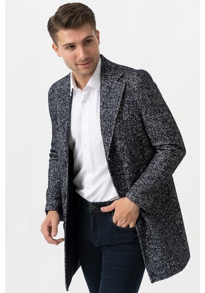 White Stone Arezzo 4025 Ceket Yaka Pamuklu Slim Fit Kaban Laci-Laci Lacivert