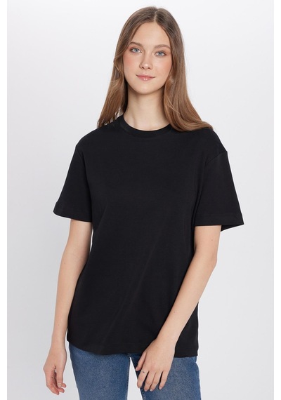 Tudors Unisex Relax Fit Rahat Kesim %100 Pamuk Yumuşak Dokulu Basic Bisiklet Yaka Siyah Tişört-30847 Siyah