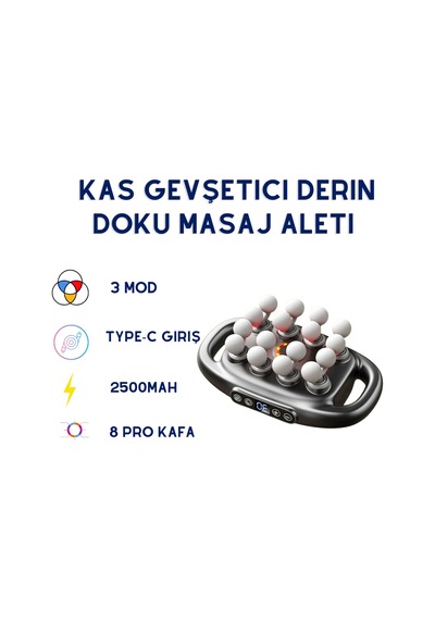 3 Mod Çok Başlıklı Titreşimli Ayarlanabilir Hız Kas Gevşetici Elektrikli Masaj Aleti-1522 Bej