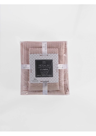 Cumba %100 Pamuk 3 Lü Havlu Takımı - 30x50, 50x90, 70x140 Pudra