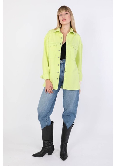 Banny Jeans Kadın Oversize Jean Gömlek Yeşil