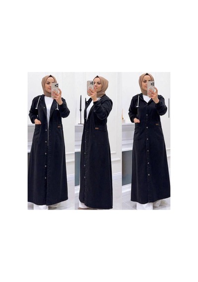 Harman Butik Kadın Düğmeli Kot Kap Siyah Siyah