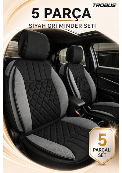 Seat Ibiza 6l 5 Kapı 2002-2009 Üniversal Zerafet Serisi 5 Parça Ortopedik Koltuk Minderi Siyah Gri