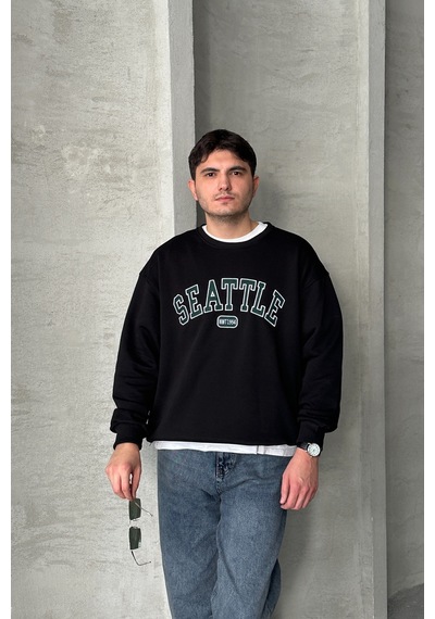Erkek Seattle Baskılı Oversize Sweatshirt Çok Renkli