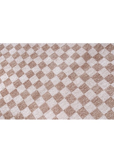 Bej Beyaz Modern Geometrik Dama Desenli Yıkanabilir Halı Yo30035xh Bej - Beyaz