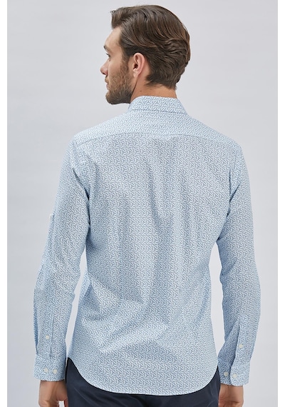İmza Mavi Kısalabilir Kol Baskılı Düğmeli Yaka Cepsiz %97 Pamuk %3 Elastane Klasik Slim Fit Gömlek 1004240116-mavi Mavi