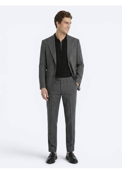 Kip Antrasit Kareli Modern Fit Yün Karışımlı Takım Elbise