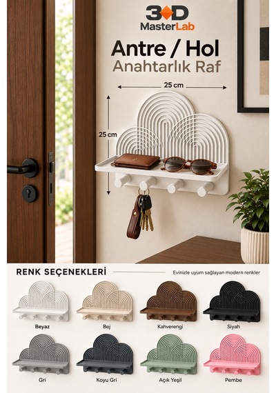 Dekoratif Duvar Organizer Raf Modern Antre Askılığı