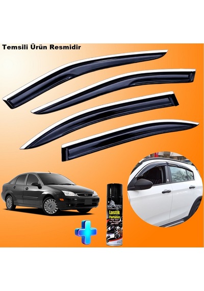 Ford Focus 1 Sedan Cam Rüzgarlığı Abs Nikelajlı Krom Mügen Cam Rüzgarlığı 1998-2005 + Ebrayn 500ml Lastik Parlatıcı
