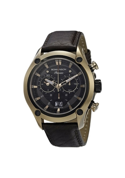 Romanson Pb4258hm1ka36r Safir Cam Swiss Quartz Çelik Kasa Deri Kordon Kronometre Takvimli Erkek Kol
