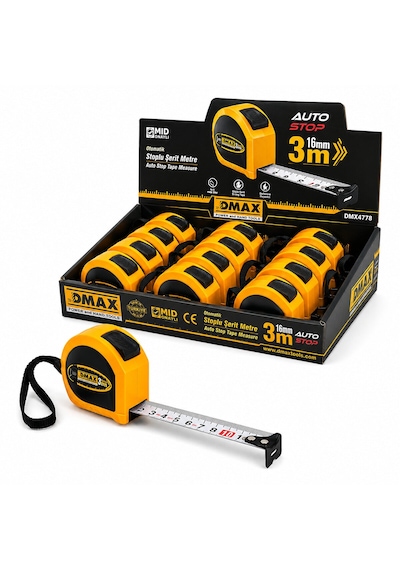 12 Adet 3mt X 16mm Otomatik Çelik Şerit Metre Stoplu 5250 Diğer