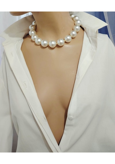 Manolya Büyük Akrilik Boncuk Choker Kolye 5 Renk İnci