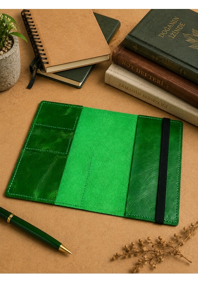 Bilikolik Hakiki Deri A5 Defter Kılıfı, El Yapımı, Telefon Cepli Ajanda Organizer, Defter Ve Kalem Dahil Yeşil