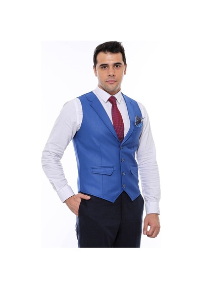 Wessi Mavi Yakalı Desensiz Erkek Yelek 001
