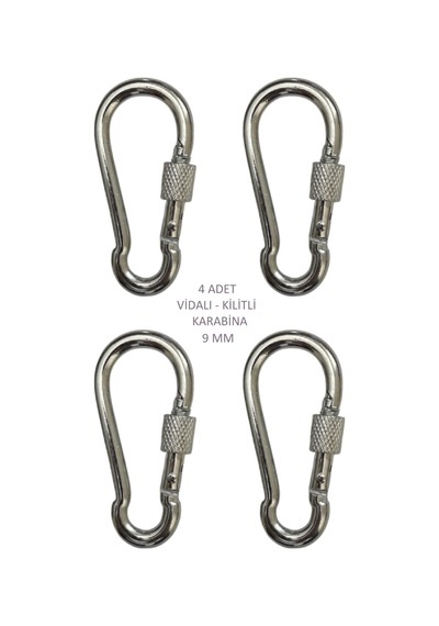 Galvanizli Vidalı Kilitli Karabina, 9 Mm, Askı, Çengel, Kanca, Anahtarlık 4 Adet