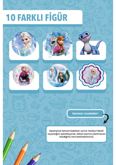 İsim Yazılabilir Elsa Temalı Kişiye Özel Okul Etiketi Kalem & Defter İçin 200 Adet Çoklu