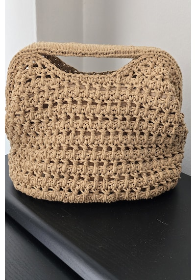 C-bhadu Naturel El Örgüsü Kağıt İp Burslu Clutch Çanta Açık Kahverengi