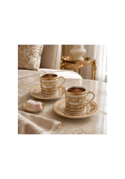 Beyaz Gold Kahve Fincan Takımı 6 Kişilik 12 Parça Şık Set