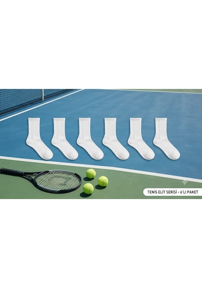 Km Collections 6 Çift Pamuklu Tenis Çorap Unisex Beyaz