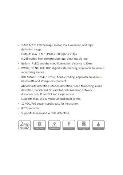 Dahua Dh-ıpc-1230tc1-sa Fullcolor Mikrofonlu 2mp 2.8mm Ip Bullet Kamera