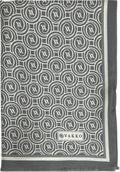 Vakko Twill İpek Şal - Helezon Monogram - Gri Ekru