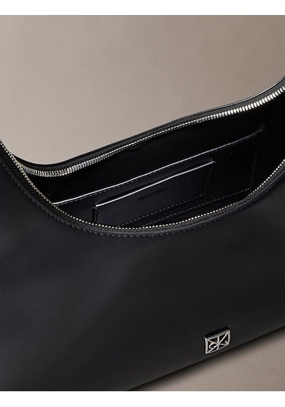 Calvin Klein Emblem Leather Shoulder Bag-9989 Black