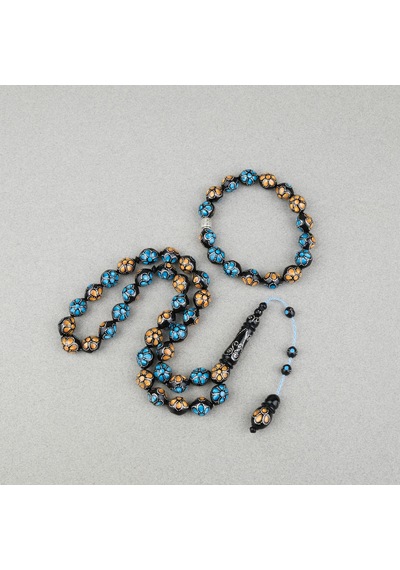 Kuka Gümüş İşlemeli Sistemli, Gümüş Nakkaş İmame Beyzi Kesim 11x13mm Tesbih Ve Bileklik Seti