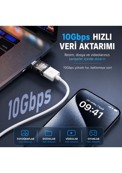 Coofbe Type-c To Usb-a Otg Adaptör, 120w Hızlı Şarj, 10gbps Usb 3.2 Veri Aktarımı, Telefon Tablet Laptop Uyumlu