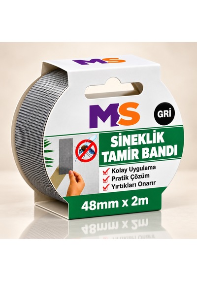Yapışkanlı Gri Sineklik Tamir Bandı 48 Mm X 2 Metre Yaması Tülü Bantı Delik Onarımı Tül Yapıştırma 48 x 48