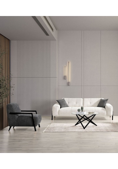Dolex Kasalı Modern Sırt Mekanizmalı Koltuk Takımı 3 1 Krem Siyah