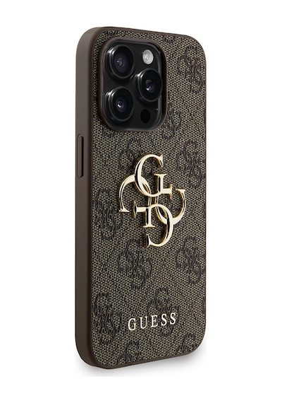 Apple Uyumlu iPhone 15 Pro Max Kılıf Guess Lisanslı Bilek Askı İpli Metal 4g Ve Yazı Logolu Kapak Kahveren