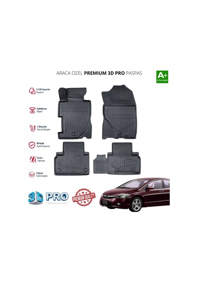 Honda Civic Araca Özel 3d Paspas 2006 2007 2008 2009 2010 2011 2012