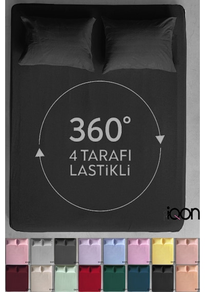 İqon Ranforce Dokuma Lastikli Çarşaf Takımı Çift Kişilik - 21 Renk Siyah