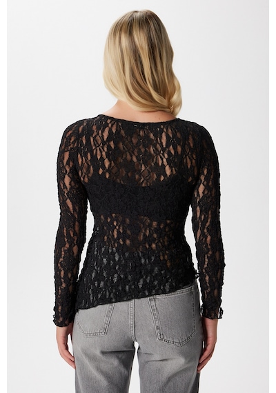 Ritnice Angel Asimetrik Siyah Uzun Kollu Dantel Top / Bluz Siyah