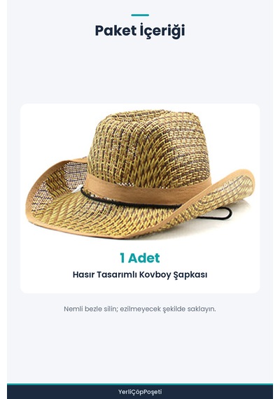 Hasır Görünümlü Kovboy Şapkası - Plastik - Karışık Renk Çok Renkli