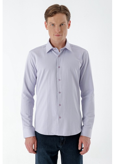Morven Erkek Lila Dobby Armür Slim Fit Gömlek 23mc004145350 Lila