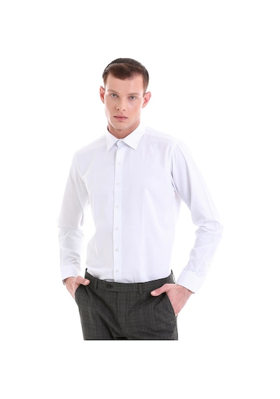 Hatemoğlu Mavi Slim Fit Baskılı Pamuklu Slim Yaka Uzun Kollu Klasik Gömlek Mavi