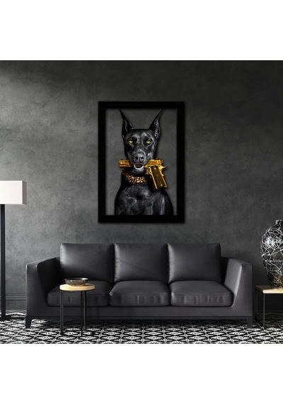 Golden Guard Doberman Metal Tablo Altın Detaylı Karizmatik Duva Çok Renkli