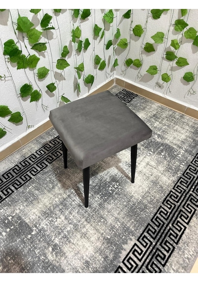 Özcan Metal Metal Ayak Babyface Kumaş Dekoratif Çok Amaçlı Peluş Puf Tabure Bench Koltuk Sandalye Gri