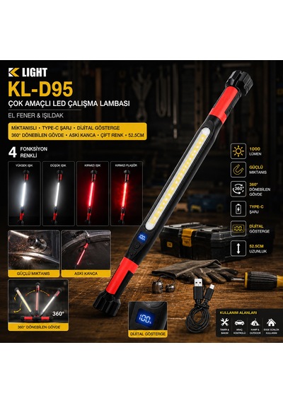 Şarjlı Mıknatıslı Led Çalışma Lambası Type-c, 360 Döner, 52.5 Cm Diğer