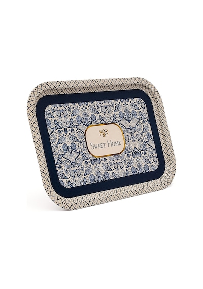 Azulejos Sweet Home Desenli Büyük Klasik Metal Tepsi, 28 X 40 Cm