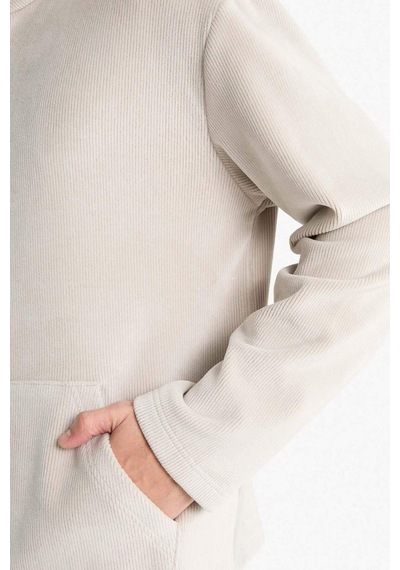 Defacto Yumuşak Tuşe Kadife Sweatshirt F2352AX25WN Gri