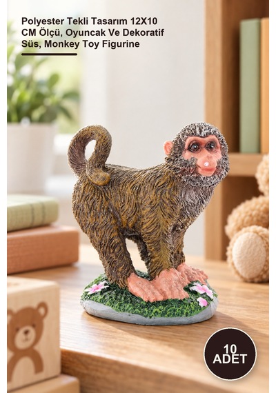 10 Adet Maymun Figür Polyester Tekli Tasarım 12x10 Cm Ölçü, Oyuncak Ve Dekoratif Süs, Monkey Toy Figurine