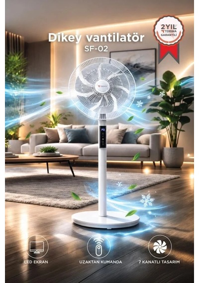 Özel Seri Yaz Cihaz Dijital Vantilatör 7 Pervaneli Sf02 Beyaz 60w
