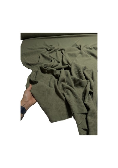 %100 Pamuk Çift Katlı Müslin Kumaş Elbiselik En 140 Cm 4000 -16 Haki