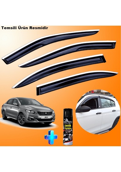 Peugeot 301 Mügen Cam Rüzgarlığı Abs Nikelaj Krom Cam Rüzgarlığı 2012-2019 + Ebrayn Lastik Parlatıcı