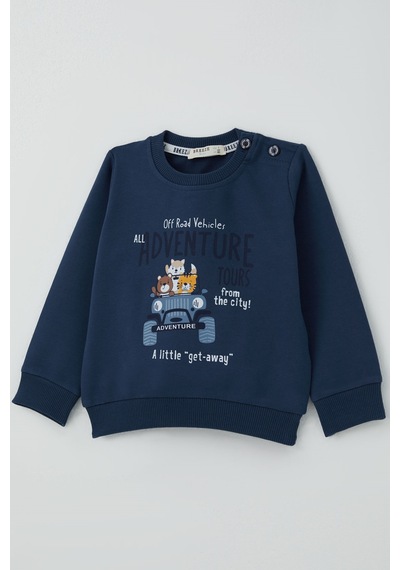 Breeze Erkek Bebek Eşofman Takımı Maceracı Şoför Hayvancıklar Baskılı 6 Ay - 2 Yaş , Koyu Mavi