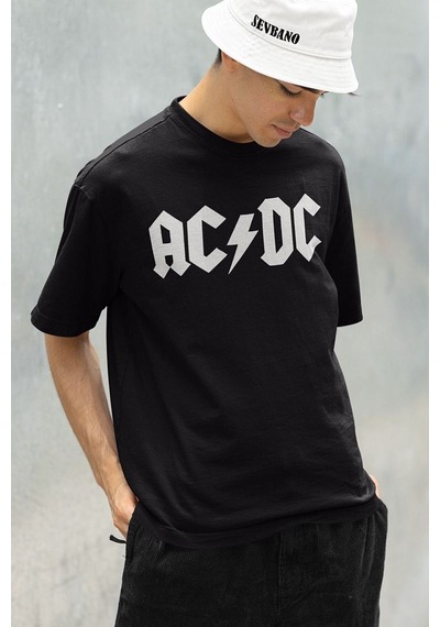 Rock Metal Ac Dc Müzik Grubu Baskılı Oversize Unisex Tişört Siyah